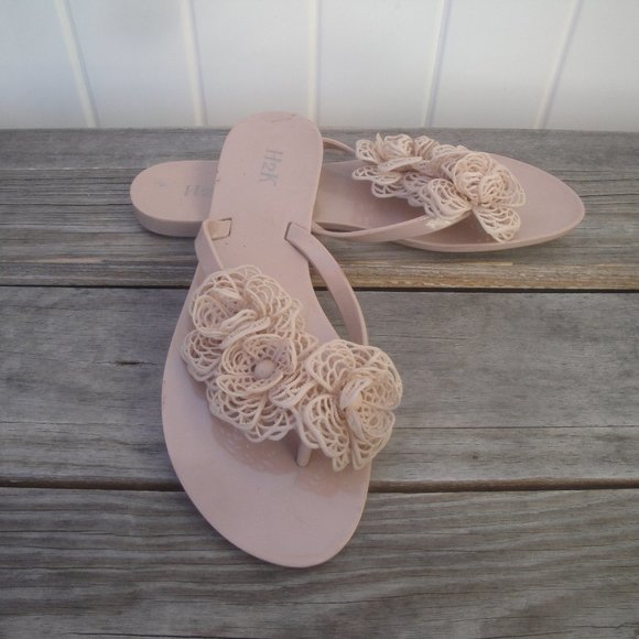 H2K Plastic Sandals Flat Y2K Style with Floral Plastic Flowers - Picture 1 of 5